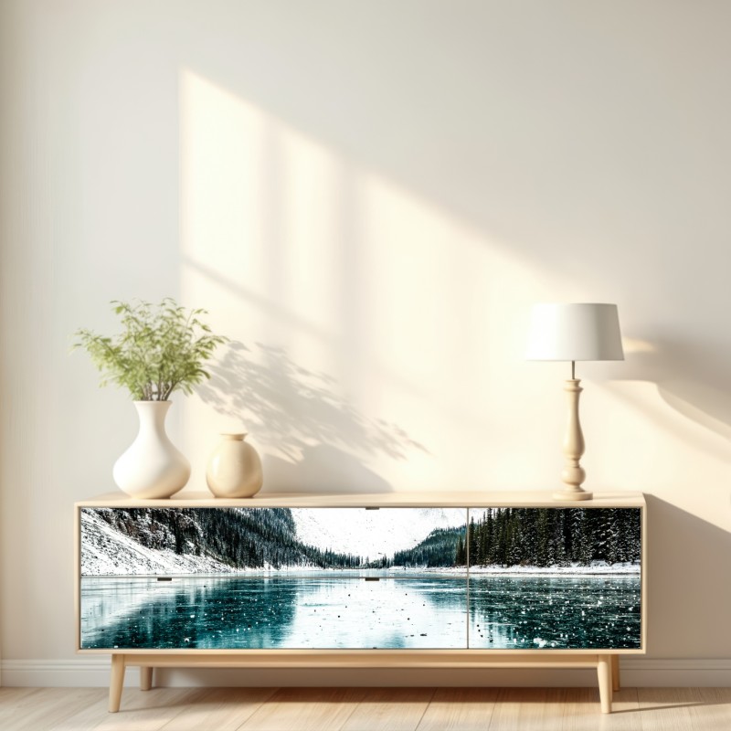 Naklejka repozycjonowalna lodowe turkusowe odbicie gór – Wallissimo® Naklejka repozycjonowalna lodowe turkusowe odbicie gór – Wallissimo®