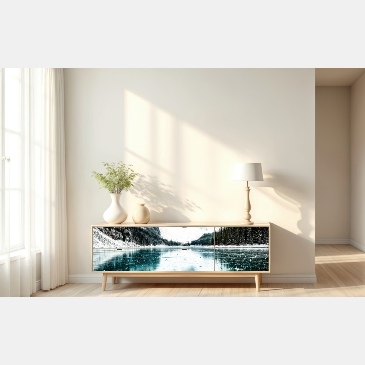 Naklejka repozycjonowalna lodowe turkusowe odbicie gór – Wallissimo® Naklejka repozycjonowalna lodowe turkusowe odbicie gór – Wallissimo®