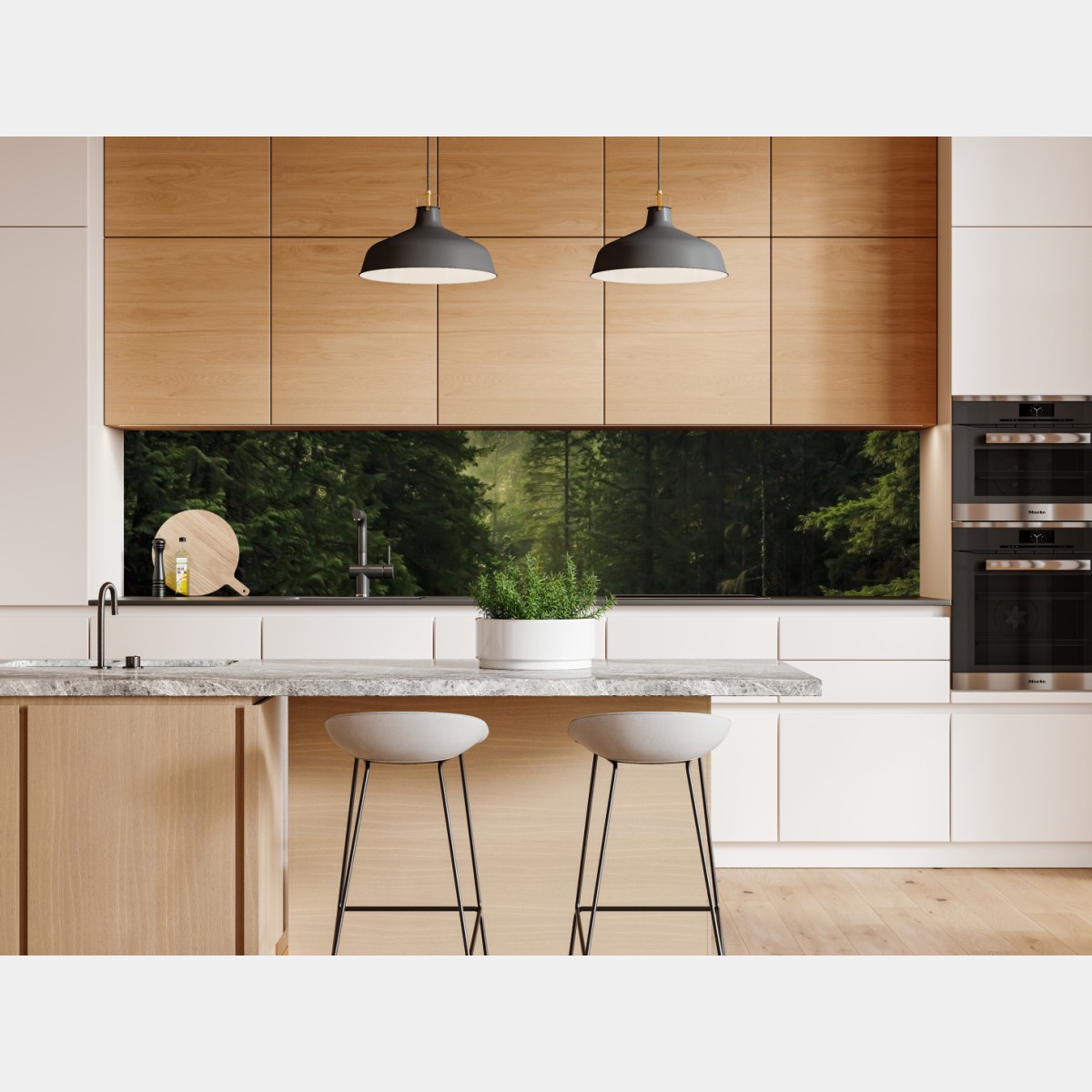 Naklejka repozycjonowalna mglisty iglasty las z wodospadem – Wallissimo® Naklejka repozycjonowalna mglisty iglasty las z wodospadem – Wallissimo®