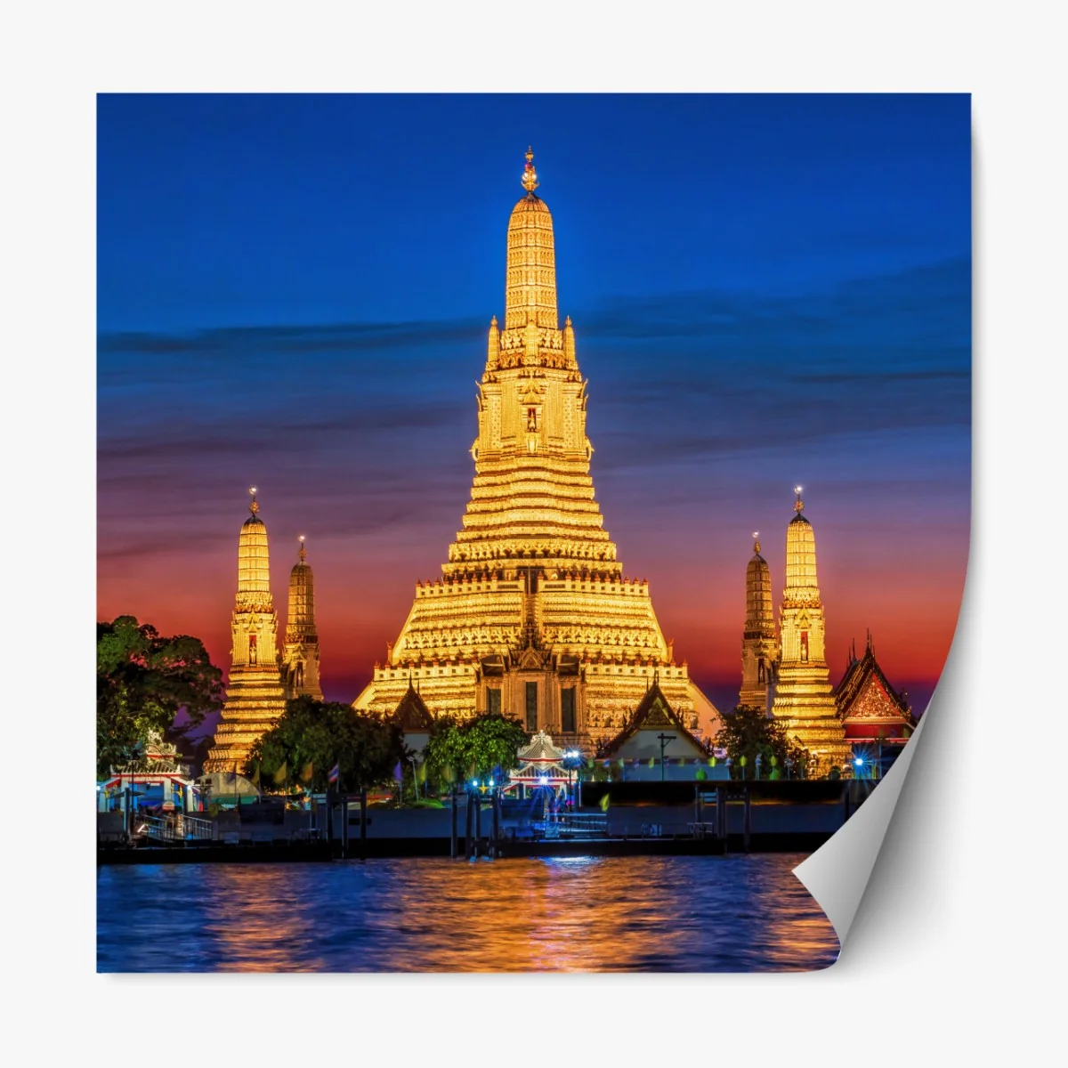 Naklejka repozycjonowalna złote Wat Arun o zmierzchu – Wallissimo® Naklejka repozycjonowalna złote Wat Arun o zmierzchu – Wallissimo®