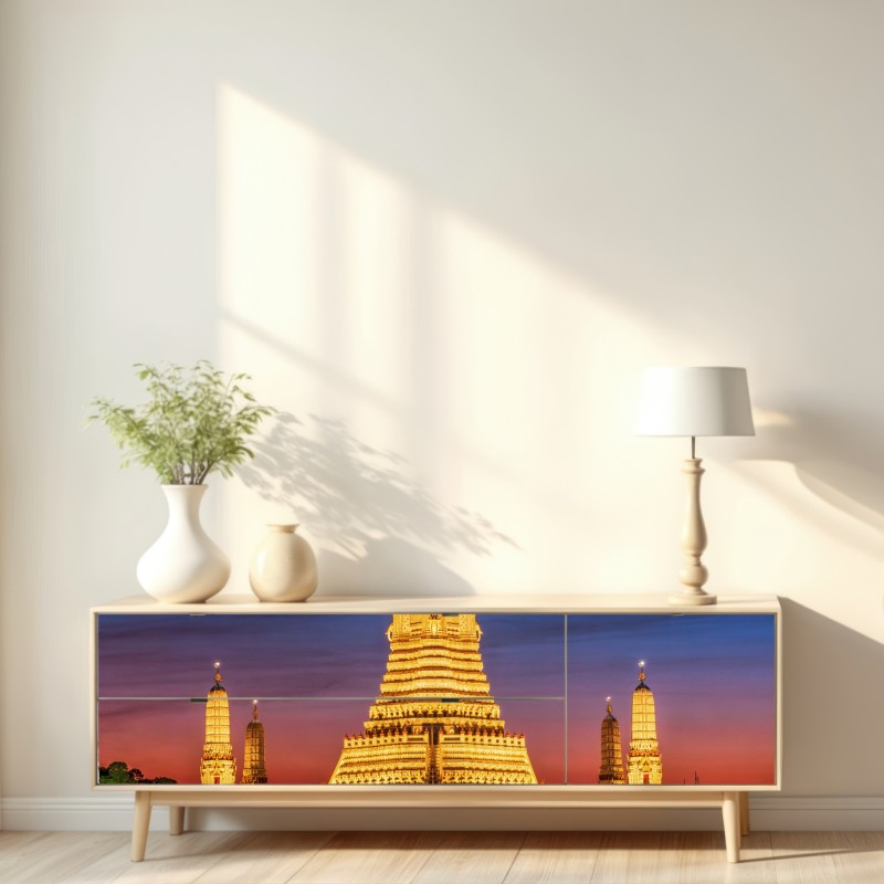 Naklejka repozycjonowalna złote Wat Arun o zmierzchu – Wallissimo® Naklejka repozycjonowalna złote Wat Arun o zmierzchu – Wallissimo®