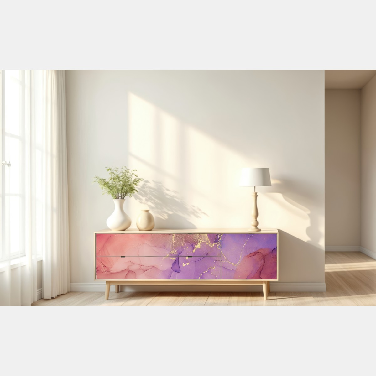 Naklejka repozycjonowalna eteryczna różowo-fioletowa marmurowa grafika – Wallissimo® Naklejka repozycjonowalna eteryczna różowo-fioletowa marmurowa grafika – Wallissimo®