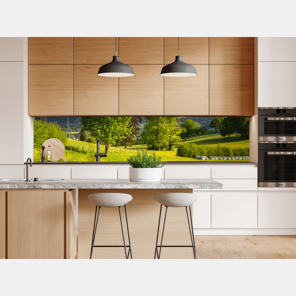 Naklejka repozycjonowalna alpejska wiosenna łąka pod śnieżnymi szczytami – Wallissimo® Naklejka repozycjonowalna alpejska wiosenna łąka pod śnieżnymi szczytami – Wallissimo®