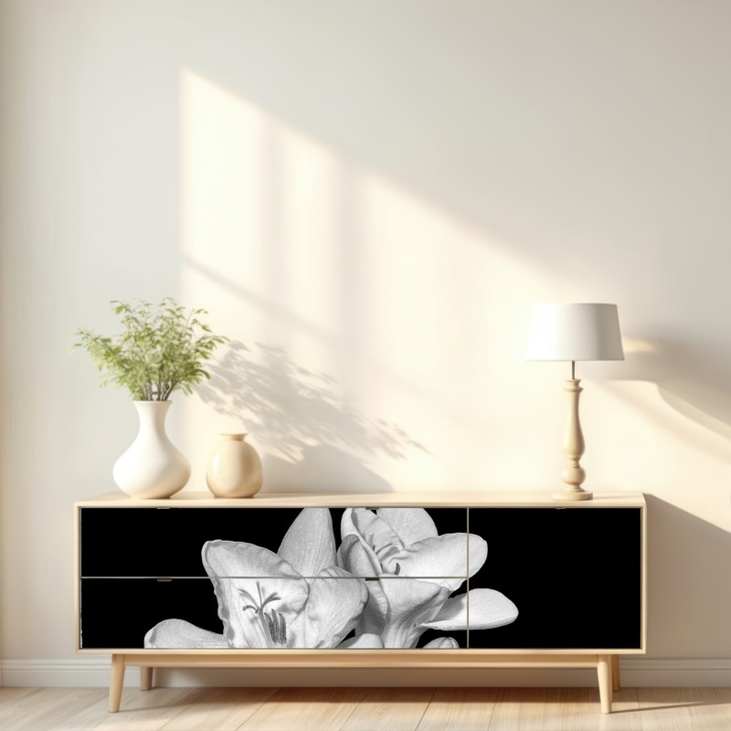 Naklejka repozycjonowalna delikatna frezja w monochromie – Wallissimo® Naklejka repozycjonowalna delikatna frezja w monochromie – Wallissimo®