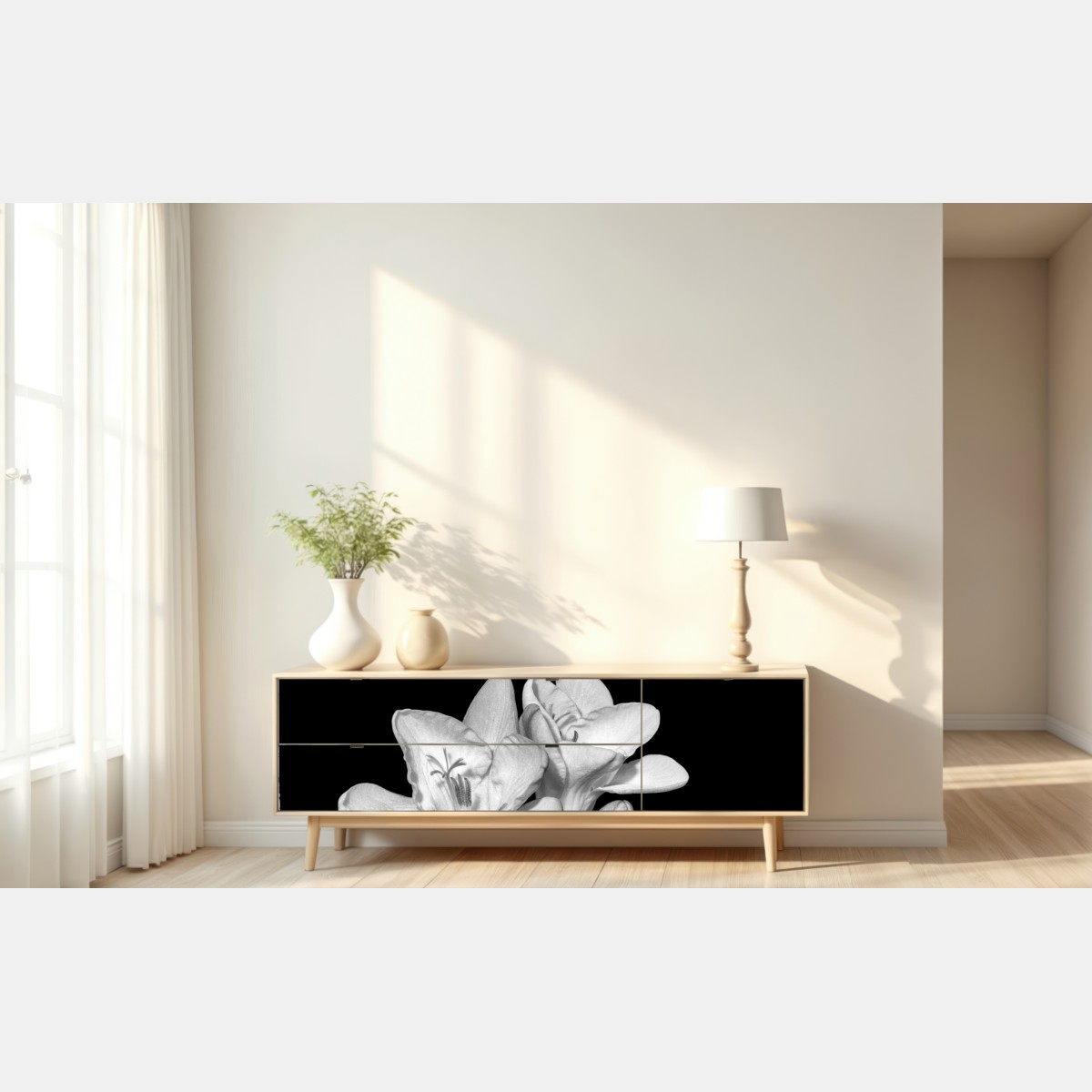 Naklejka repozycjonowalna delikatna frezja w monochromie – Wallissimo® Naklejka repozycjonowalna delikatna frezja w monochromie – Wallissimo®