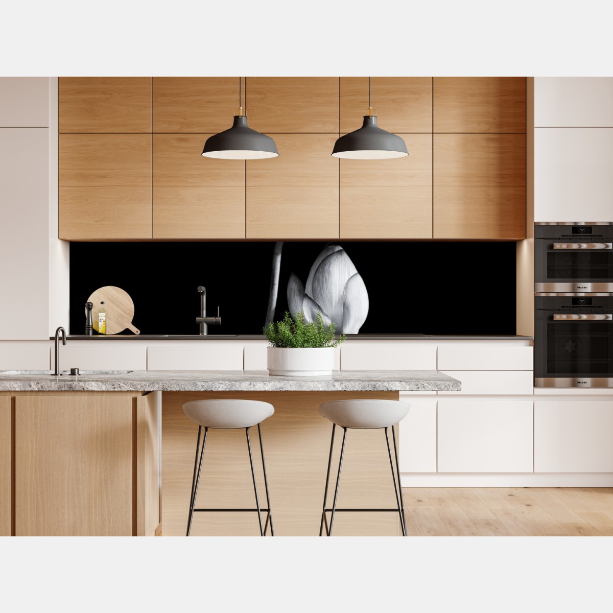 Naklejka repozycjonowalna biały lotos w monochromie – Wallissimo® Naklejka repozycjonowalna biały lotos w monochromie – Wallissimo®