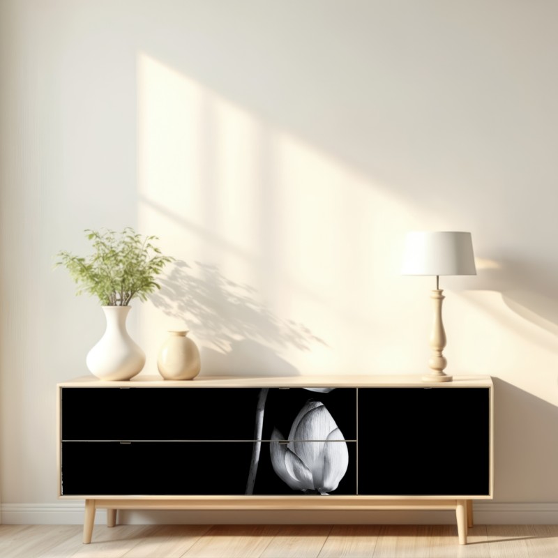 Naklejka repozycjonowalna biały lotos w monochromie – Wallissimo® Naklejka repozycjonowalna biały lotos w monochromie – Wallissimo®