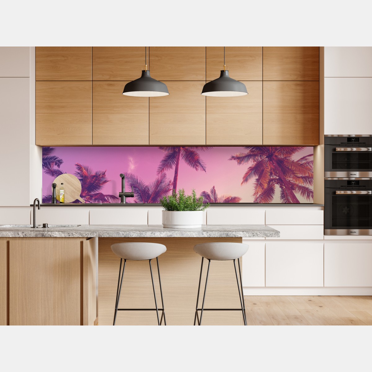 Naklejka repozycjonowalna tropikalne palmy o zachodzie słońca – Wallissimo® Naklejka repozycjonowalna tropikalne palmy o zachodzie słońca – Wallissimo®