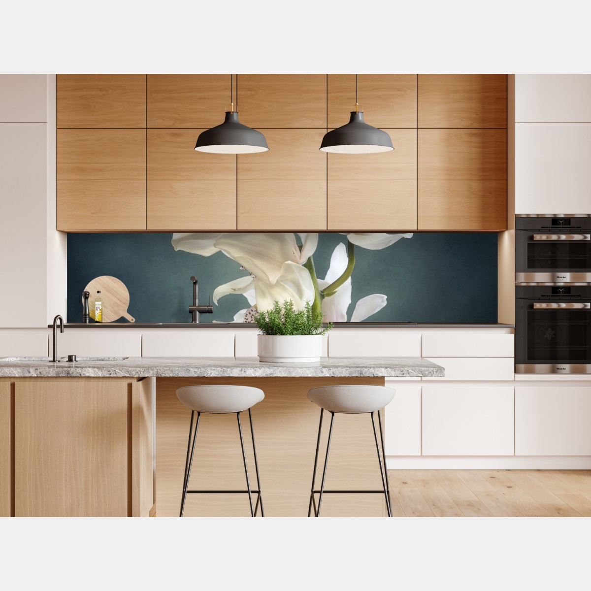 Naklejka repozycjonowalna delikatne białe storczyki na stonowanym tle – Wallissimo® Naklejka repozycjonowalna delikatne białe storczyki na stonowanym tle – Wallissimo®