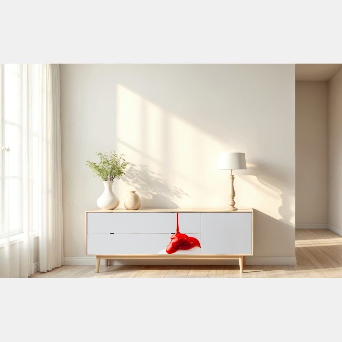 Naklejka repozycjonowalna czerwona kropla na białym jajku – Wallissimo® Naklejka repozycjonowalna czerwona kropla na białym jajku – Wallissimo®