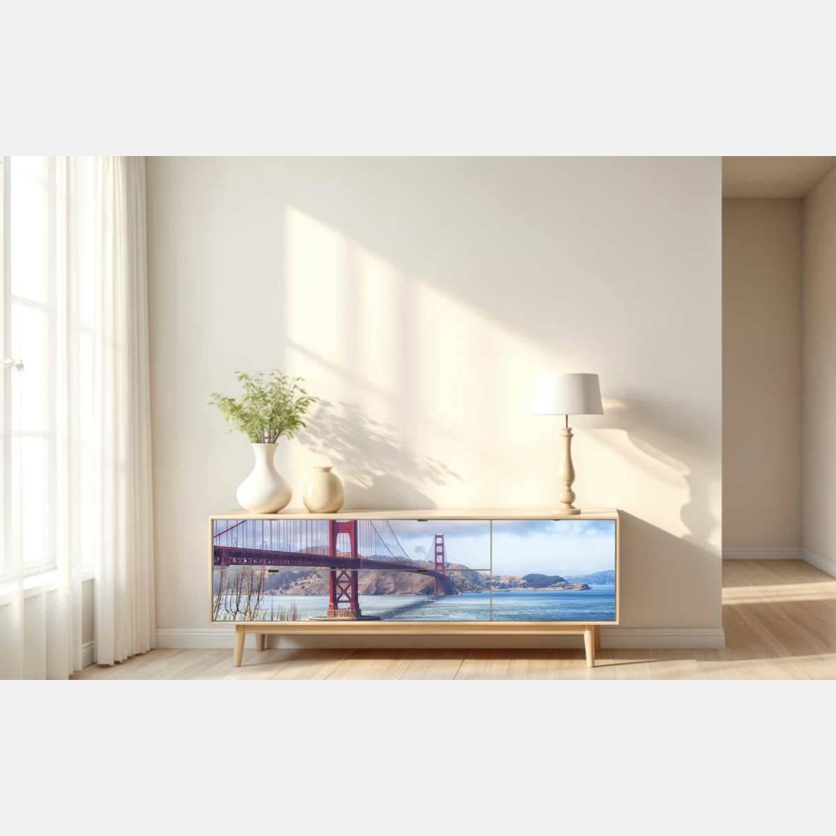 Naklejka repozycjonowalna Golden Gate nad zatoką San Francisco – Wallissimo® Naklejka repozycjonowalna Golden Gate nad zatoką San Francisco – Wallissimo®