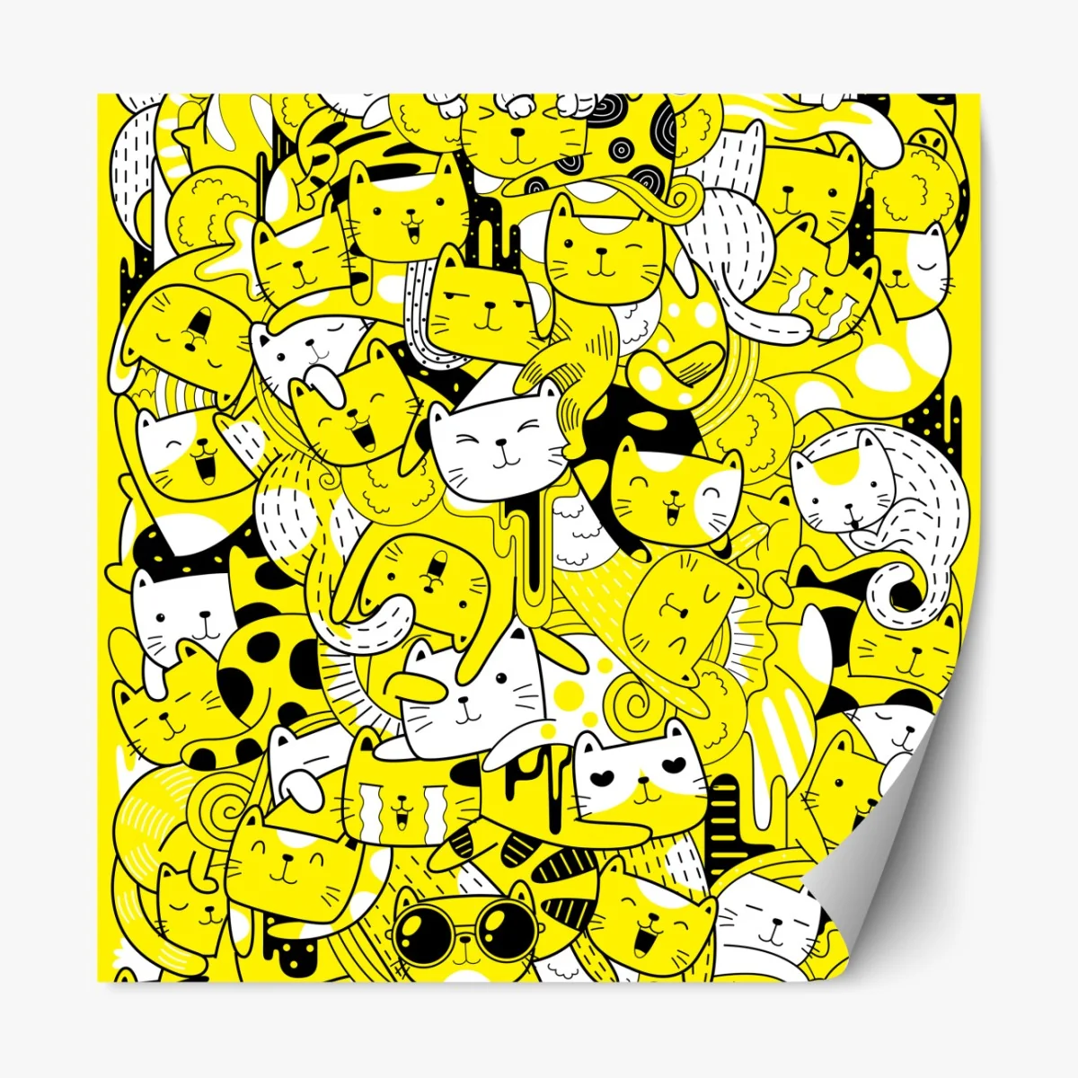 Naklejka repozycjonowalna zabawna żółta mozaika kotów – Wallissimo® Naklejka repozycjonowalna zabawna żółta mozaika kotów – Wallissimo®