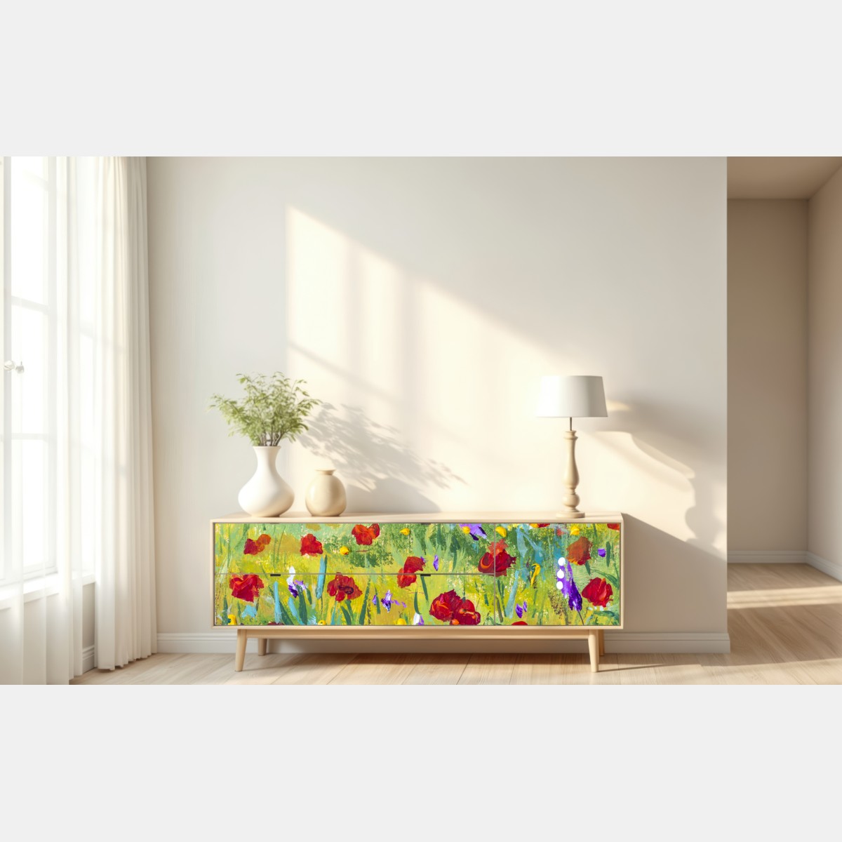 Naklejka repozycjonowalna impresjonistyczna łąka z makami – Wallissimo® Naklejka repozycjonowalna impresjonistyczna łąka z makami – Wallissimo®