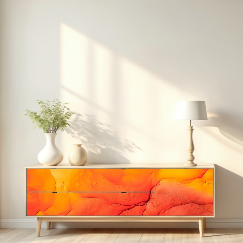 Naklejka repozycjonowalna abstrakcja alkoholowa w odcieniach pomarańczy – Wallissimo® Naklejka repozycjonowalna abstrakcja alkoholowa w odcieniach pomarańczy – Wallissimo®