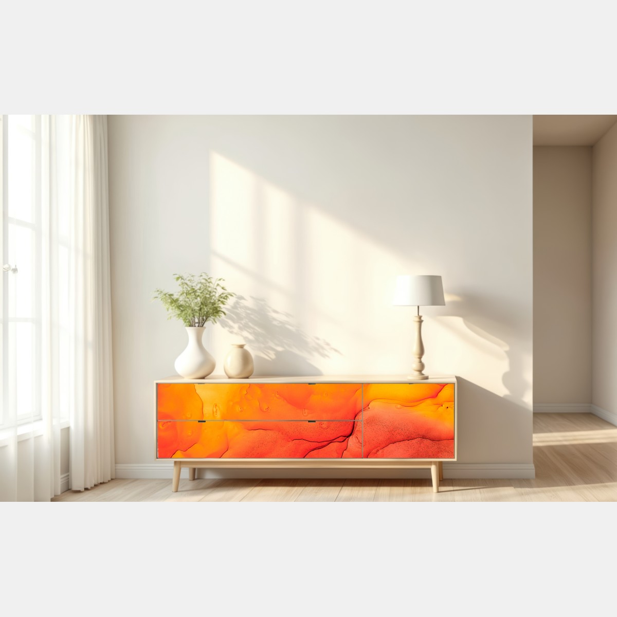 Naklejka repozycjonowalna abstrakcja alkoholowa w odcieniach pomarańczy – Wallissimo® Naklejka repozycjonowalna abstrakcja alkoholowa w odcieniach pomarańczy – Wallissimo®
