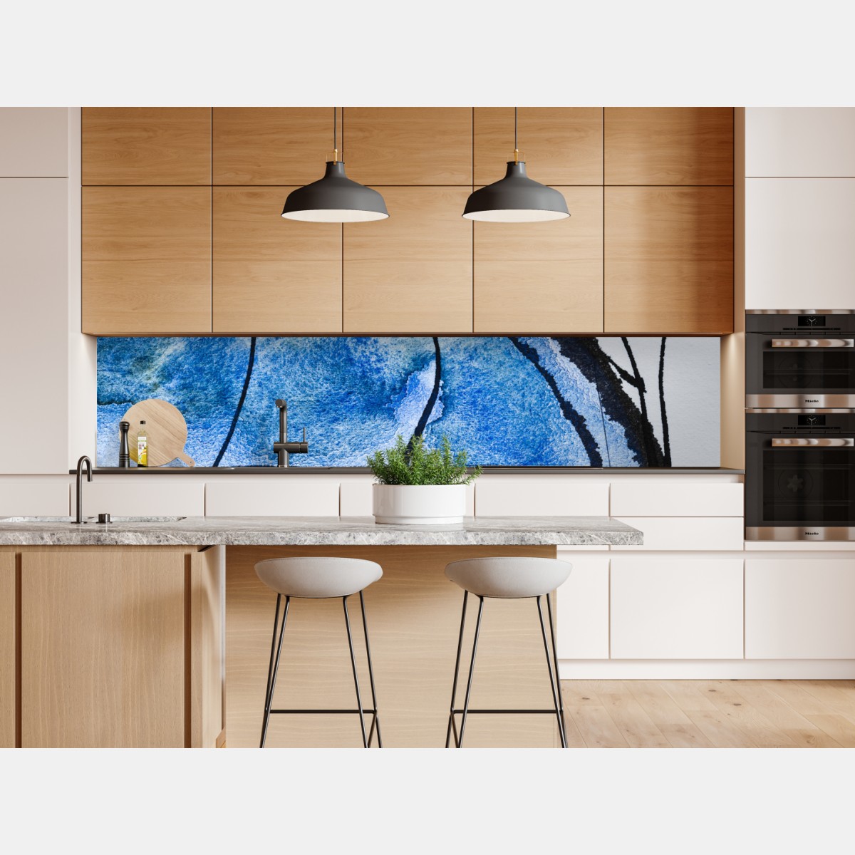 Naklejka repozycjonowalna niebieska abstrakcja tuszem i akwarelą – Wallissimo® Naklejka repozycjonowalna niebieska abstrakcja tuszem i akwarelą – Wallissimo®