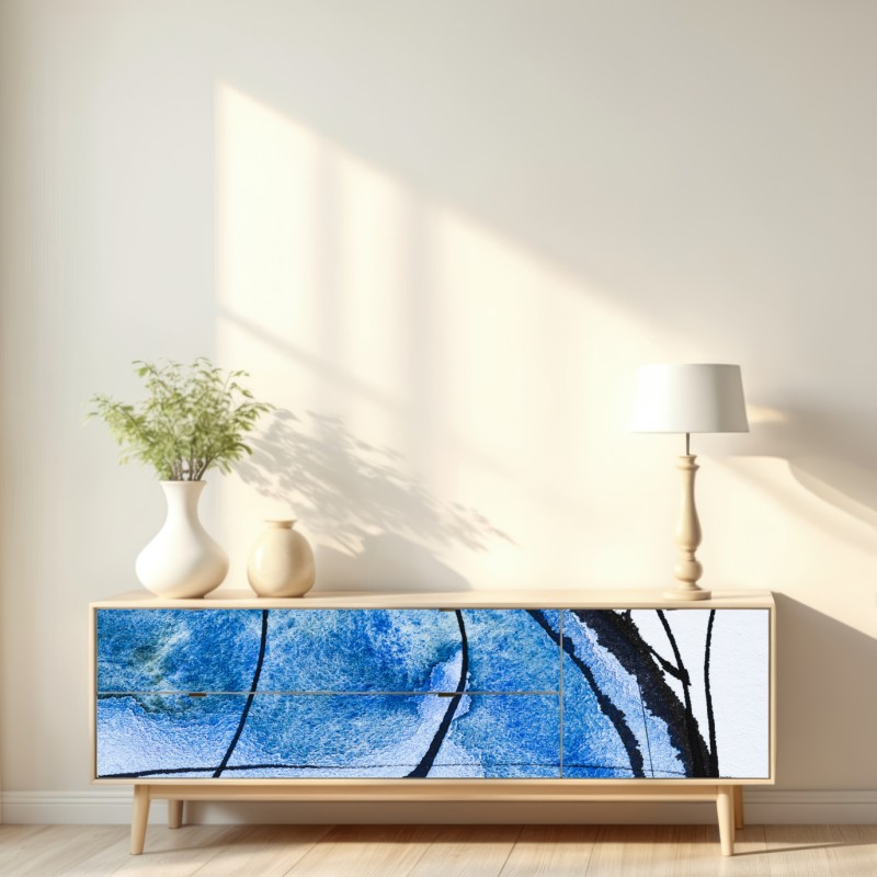 Naklejka repozycjonowalna niebieska abstrakcja tuszem i akwarelą – Wallissimo® Naklejka repozycjonowalna niebieska abstrakcja tuszem i akwarelą – Wallissimo®