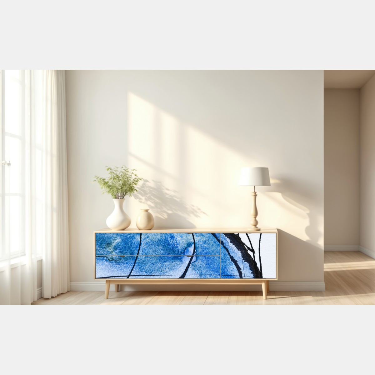 Naklejka repozycjonowalna niebieska abstrakcja tuszem i akwarelą – Wallissimo® Naklejka repozycjonowalna niebieska abstrakcja tuszem i akwarelą – Wallissimo®