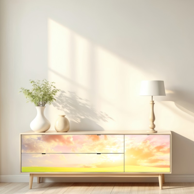 Naklejka repozycjonowalna słoneczna łąka o zmierzchu – Wallissimo® Naklejka repozycjonowalna słoneczna łąka o zmierzchu – Wallissimo®