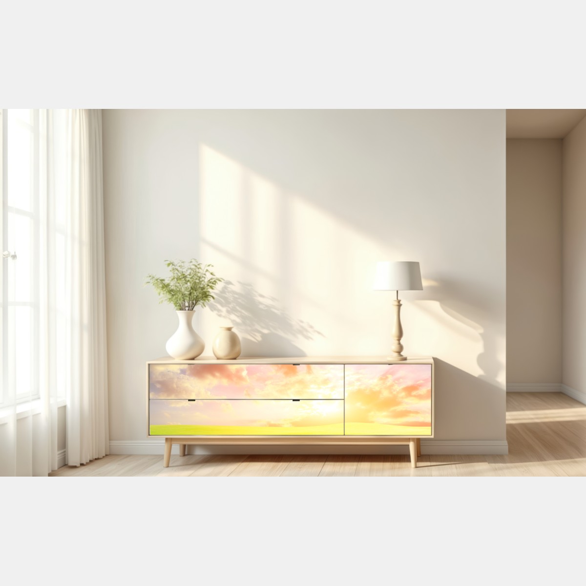 Naklejka repozycjonowalna słoneczna łąka o zmierzchu – Wallissimo® Naklejka repozycjonowalna słoneczna łąka o zmierzchu – Wallissimo®