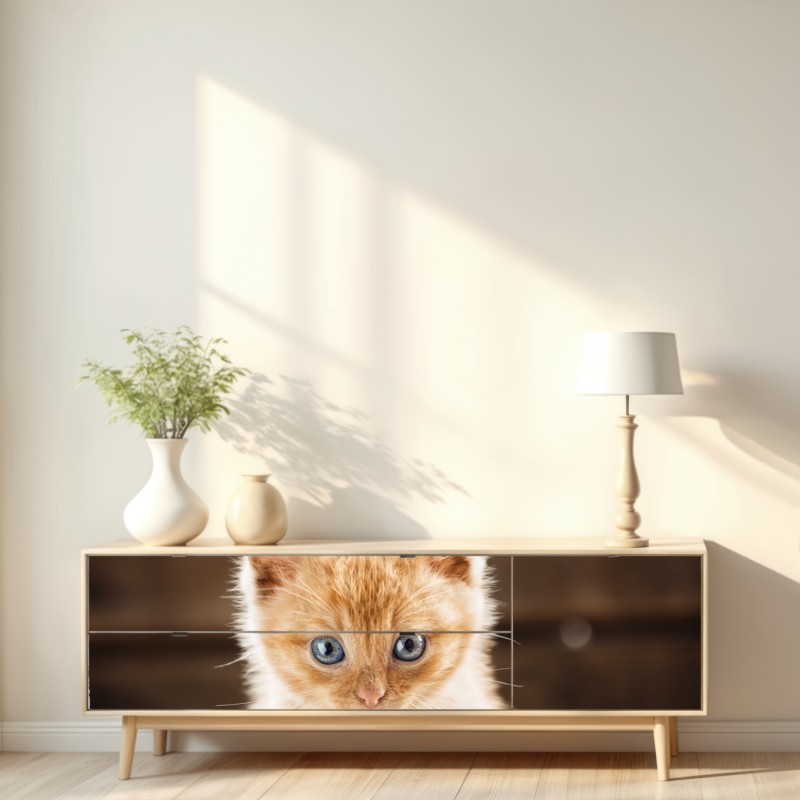 Naklejka repozycjonowalna rudy kociak w filiżance – Wallissimo® Naklejka repozycjonowalna rudy kociak w filiżance – Wallissimo®