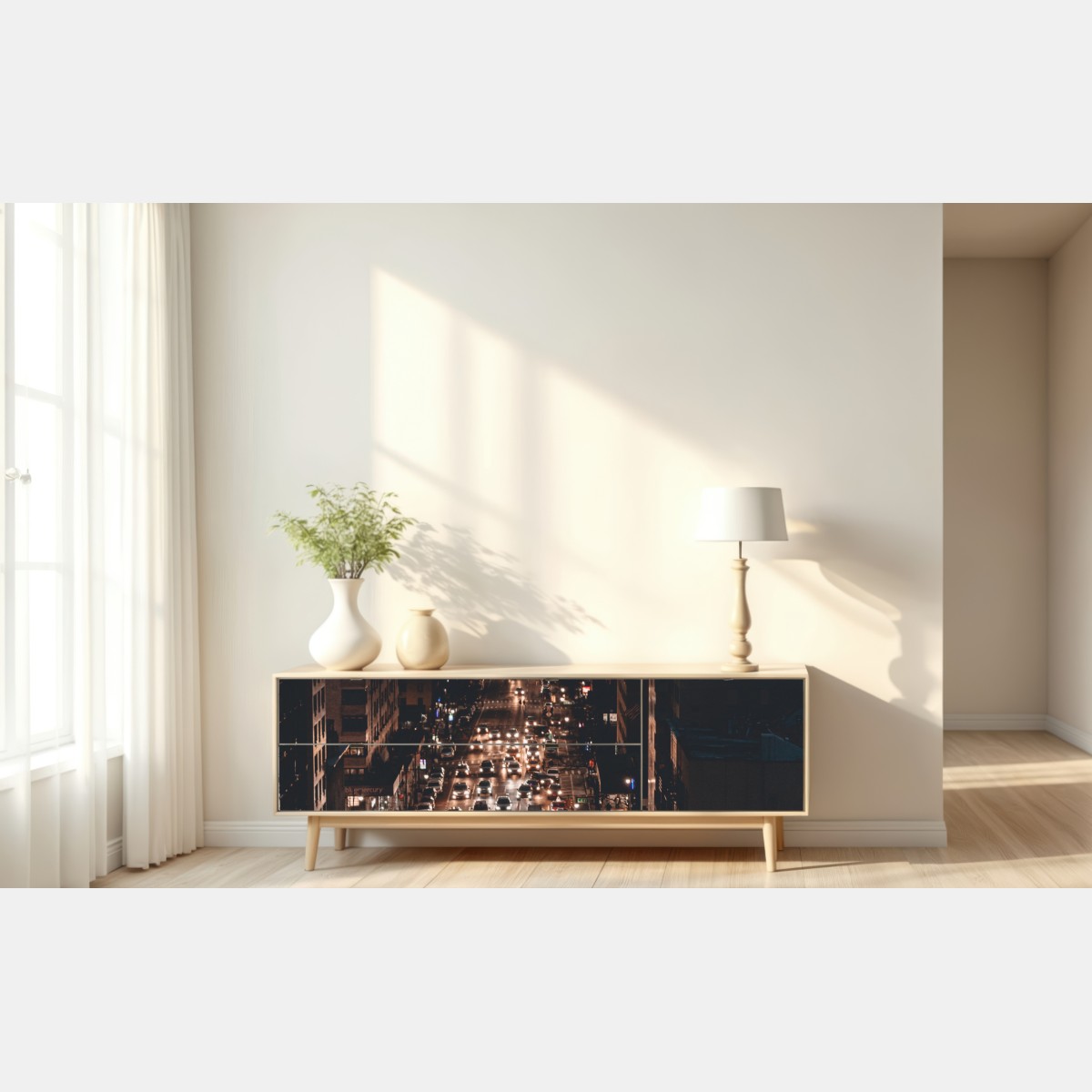 Naklejka repozycjonowalna Manhattan nocna aleja – Wallissimo® Naklejka repozycjonowalna Manhattan nocna aleja – Wallissimo®