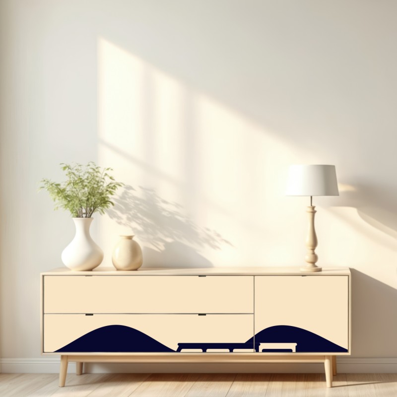 Naklejka repozycjonowalna geometryczny górski krajobraz z kamperem – Wallissimo® Naklejka repozycjonowalna geometryczny górski krajobraz z kamperem – Wallissimo®