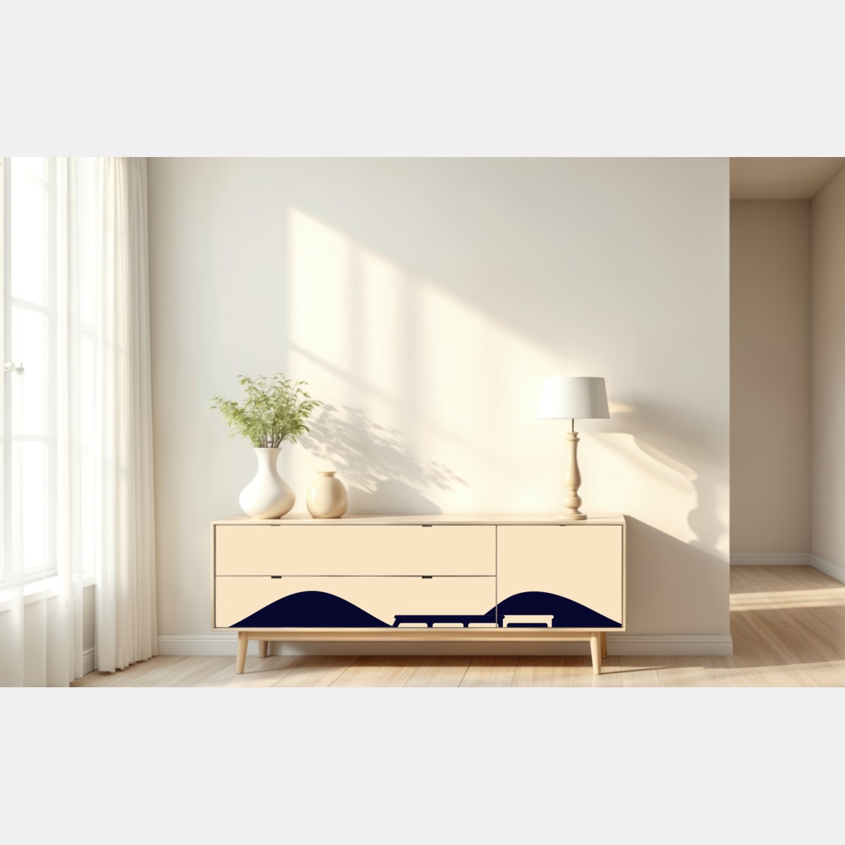 Naklejka repozycjonowalna geometryczny górski krajobraz z kamperem – Wallissimo® Naklejka repozycjonowalna geometryczny górski krajobraz z kamperem – Wallissimo®