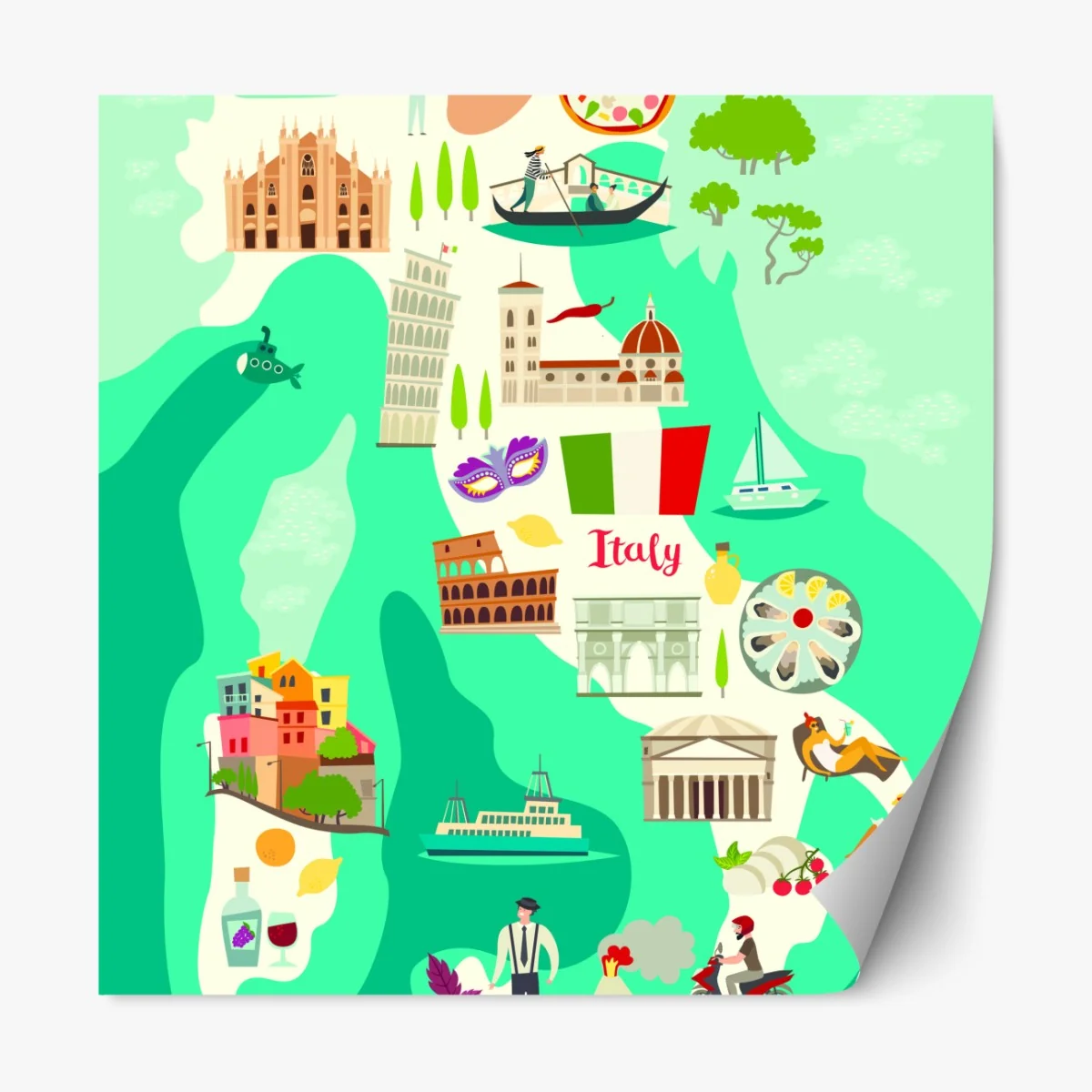 Naklejka repozycjonowalna Włochy mapa turystyczna z ikonicznymi zabytkami – Wallissimo® Naklejka repozycjonowalna Włochy mapa turystyczna z ikonicznymi zabytkami – Wallissimo®