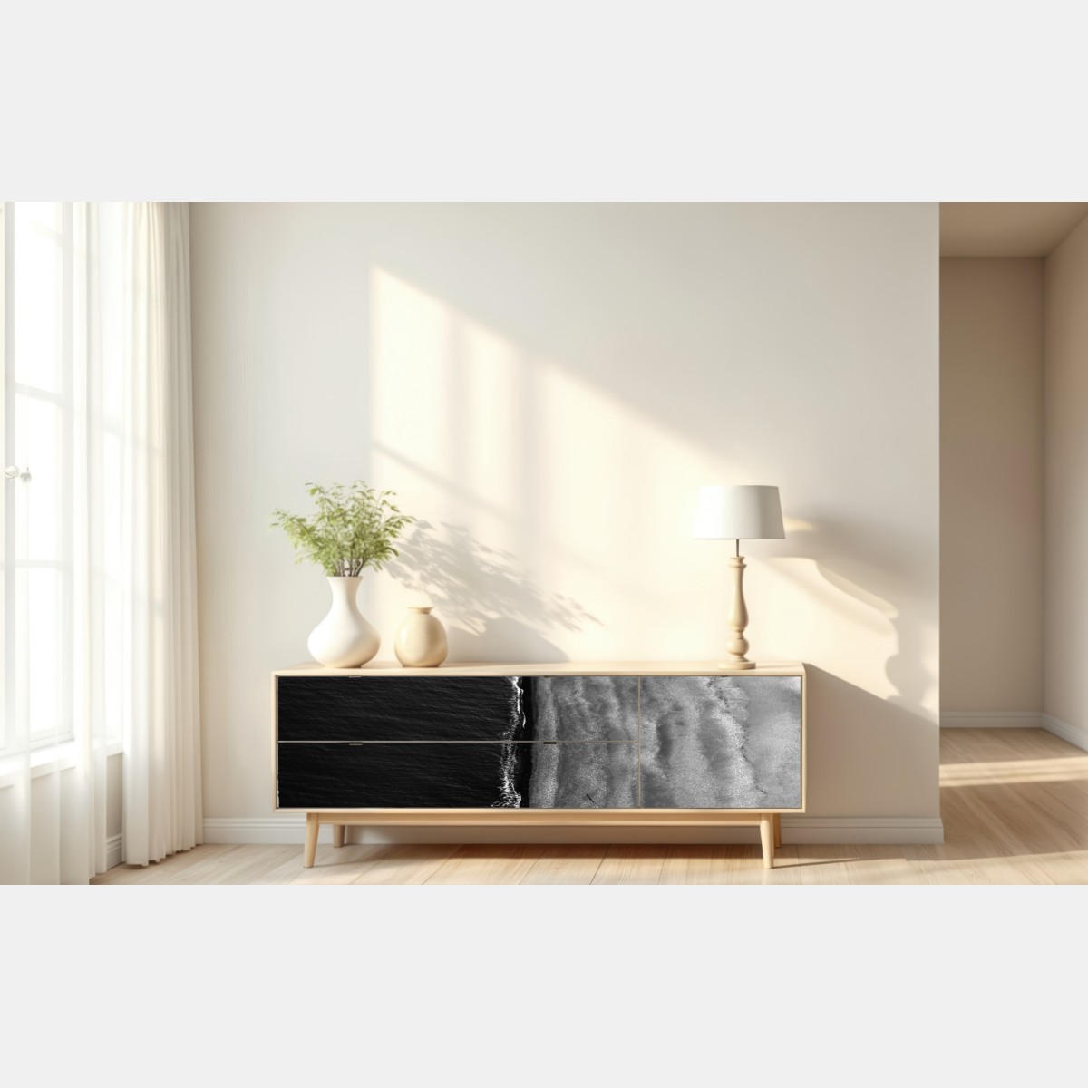 Naklejka repozycjonowalna monochromatyczne wybrzeże z lotu ptaka – Wallissimo® Naklejka repozycjonowalna monochromatyczne wybrzeże z lotu ptaka – Wallissimo®