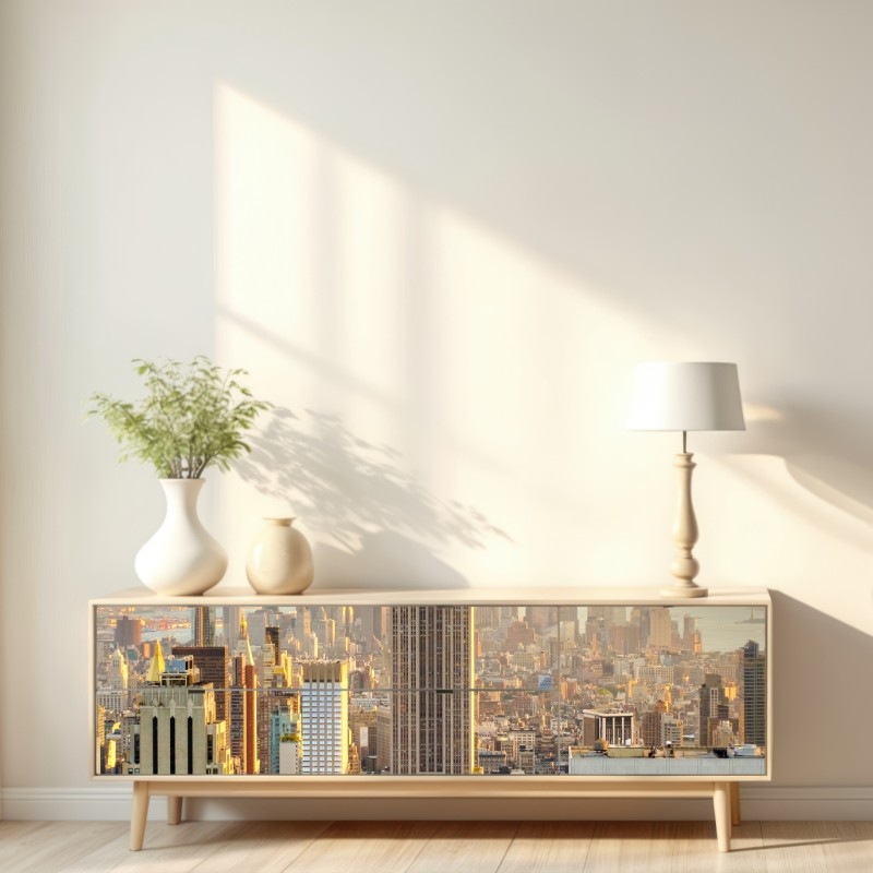 Naklejka repozycjonowalna panorama Nowego Jorku o zachodzie słońca – Wallissimo® Naklejka repozycjonowalna panorama Nowego Jorku o zachodzie słońca – Wallissimo®