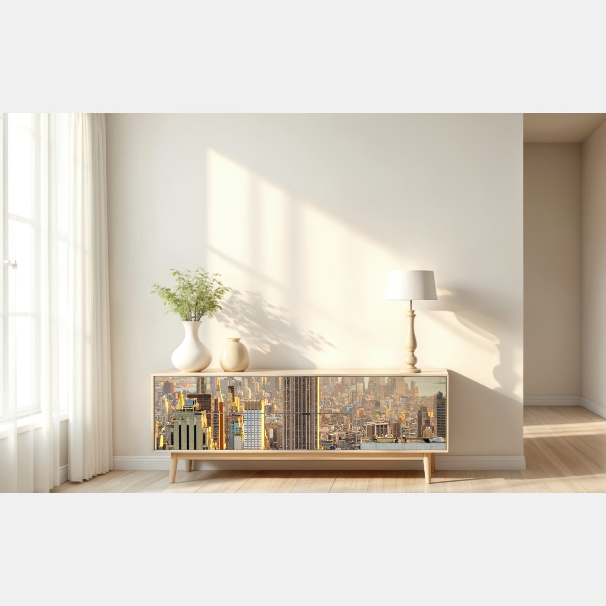 Naklejka repozycjonowalna panorama Nowego Jorku o zachodzie słońca – Wallissimo® Naklejka repozycjonowalna panorama Nowego Jorku o zachodzie słońca – Wallissimo®