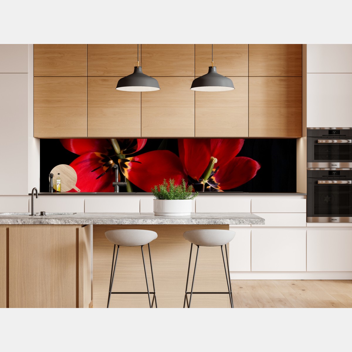 Naklejka repozycjonowalna trzy czerwone tulipany na czarnym tle – Wallissimo® Naklejka repozycjonowalna trzy czerwone tulipany na czarnym tle – Wallissimo®