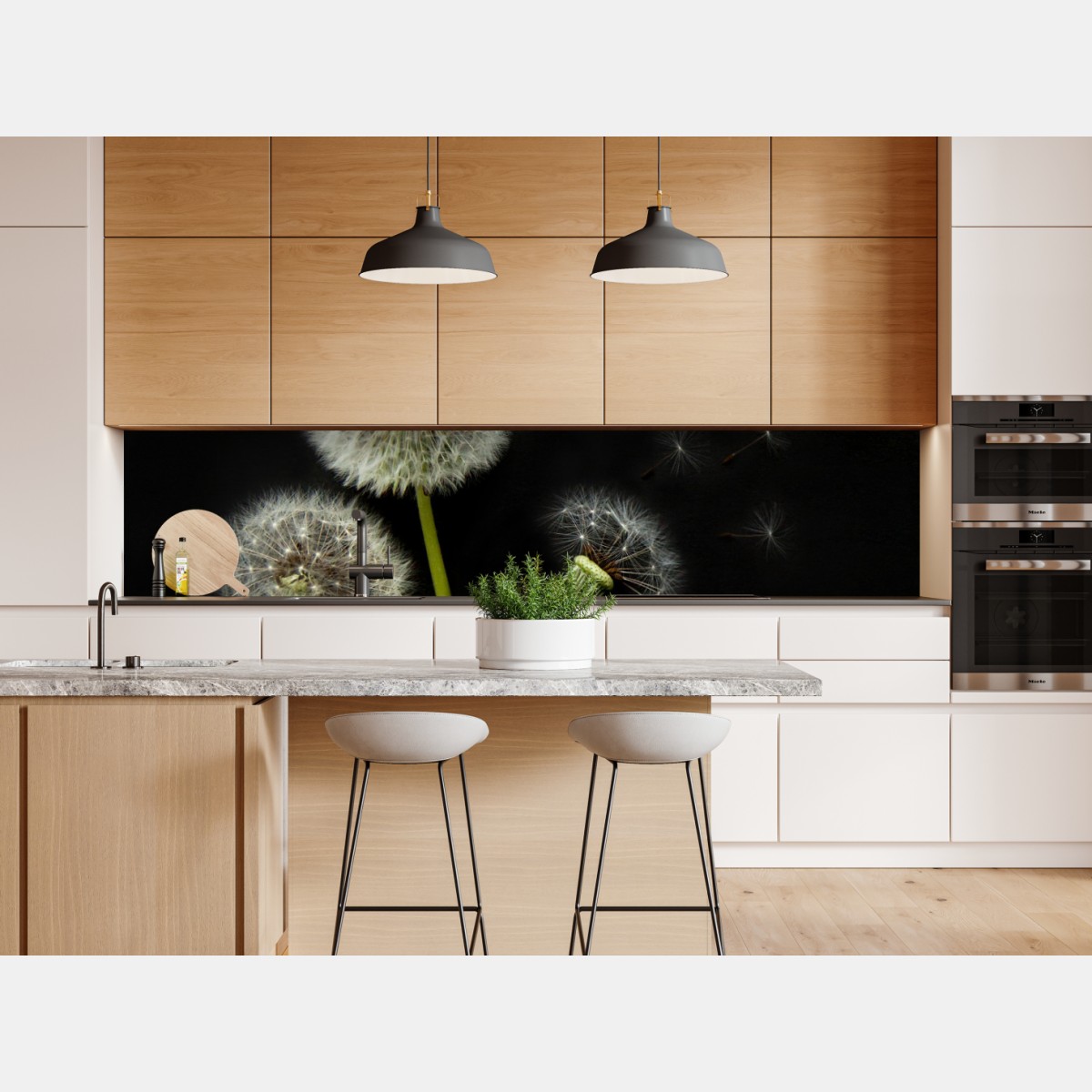 Naklejka repozycjonowalna delikatne główki mniszka na czarnym tle – Wallissimo® Naklejka repozycjonowalna delikatne główki mniszka na czarnym tle – Wallissimo®