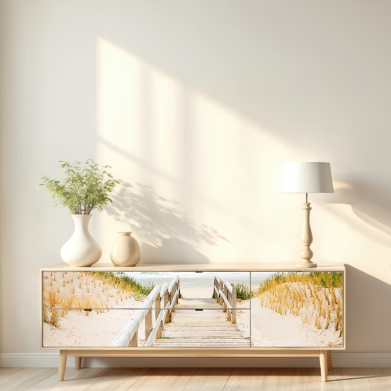 Naklejka repozycjonowalna drewniany pomost prowadzący na plażę, Sylt – Wallissimo® Naklejka repozycjonowalna drewniany pomost prowadzący na plażę, Sylt – Wallissimo®