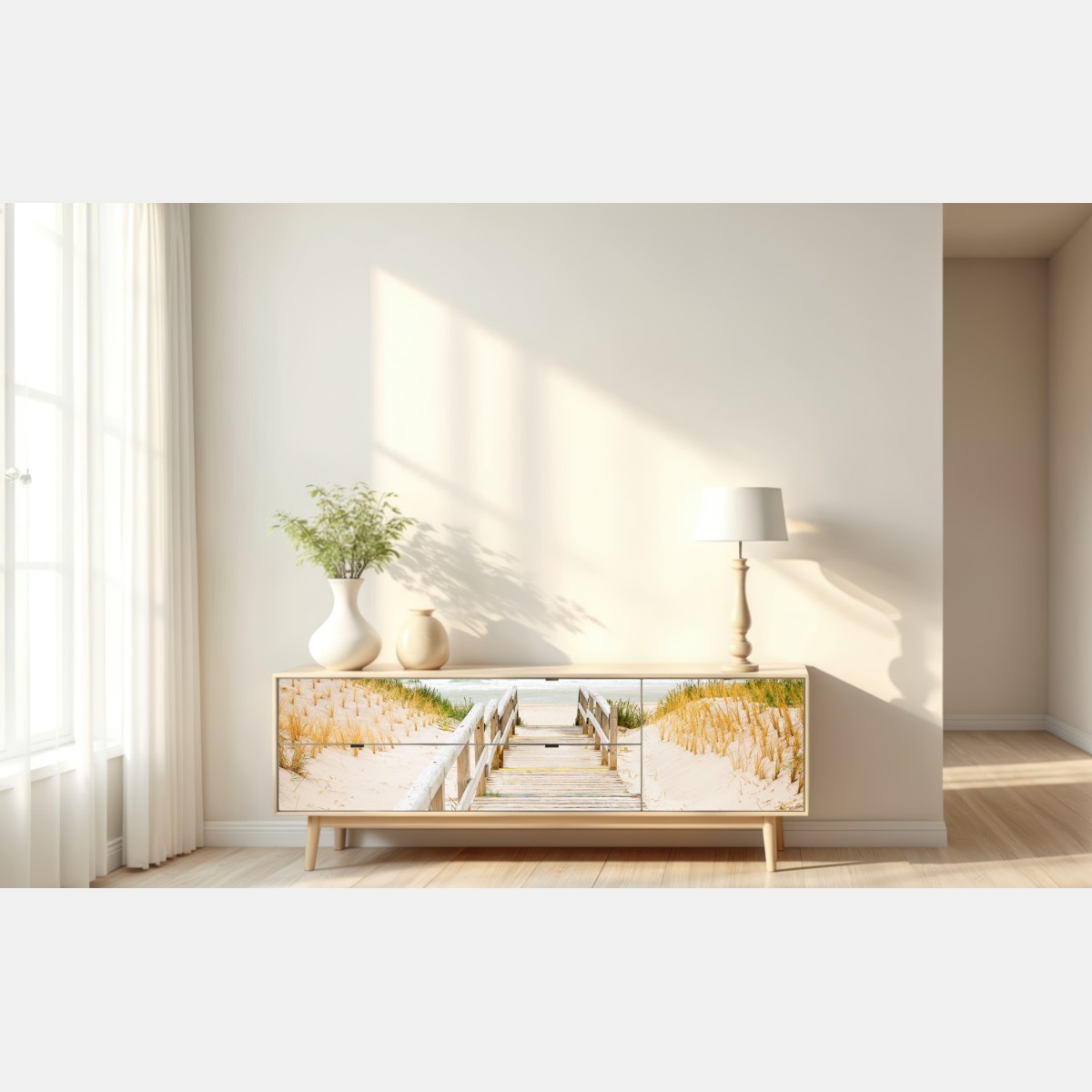 Naklejka repozycjonowalna drewniany pomost prowadzący na plażę, Sylt – Wallissimo® Naklejka repozycjonowalna drewniany pomost prowadzący na plażę, Sylt – Wallissimo®