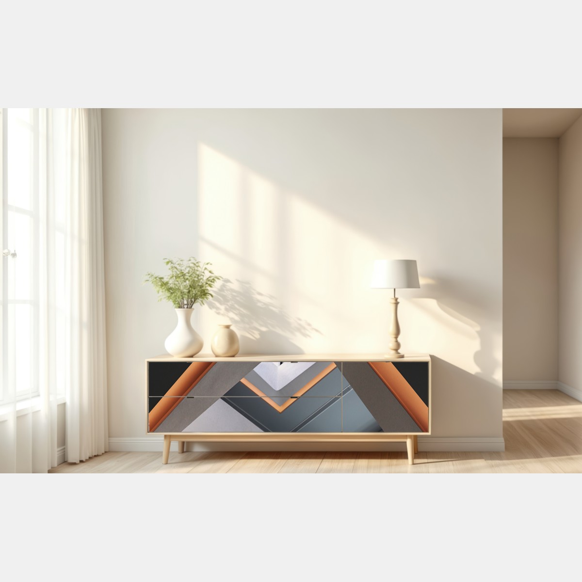 Naklejka repozycjonowalna minimalistyczne geometryczne wnętrze z świetlikiem – Wallissimo® Naklejka repozycjonowalna minimalistyczne geometryczne wnętrze z świetlikiem – Wallissimo®