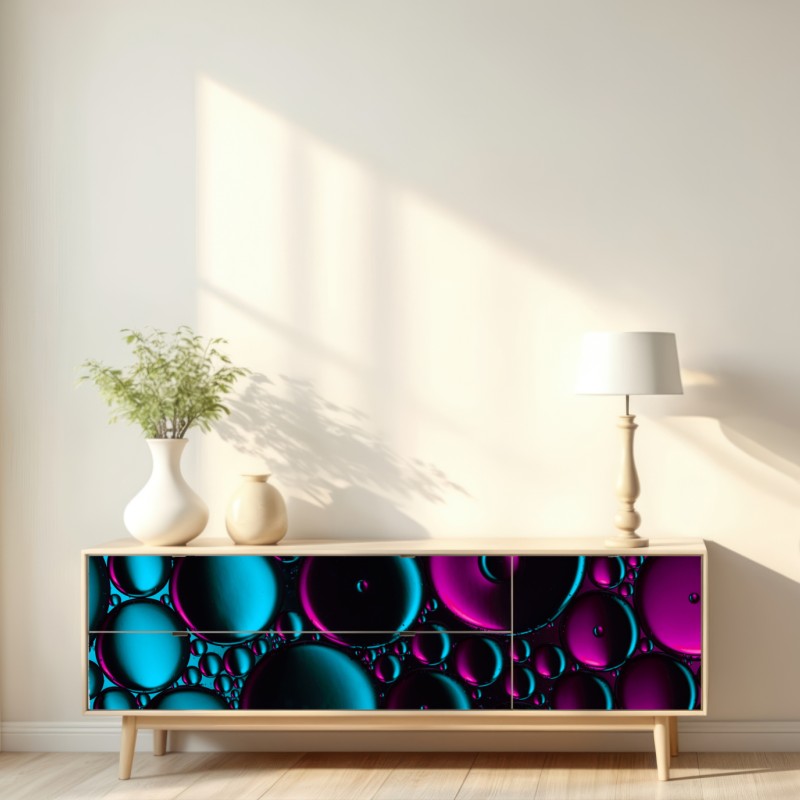 Naklejka repozycjonowalna turkusowo-magenta wzór bąbelków – Wallissimo® Naklejka repozycjonowalna turkusowo-magenta wzór bąbelków – Wallissimo®