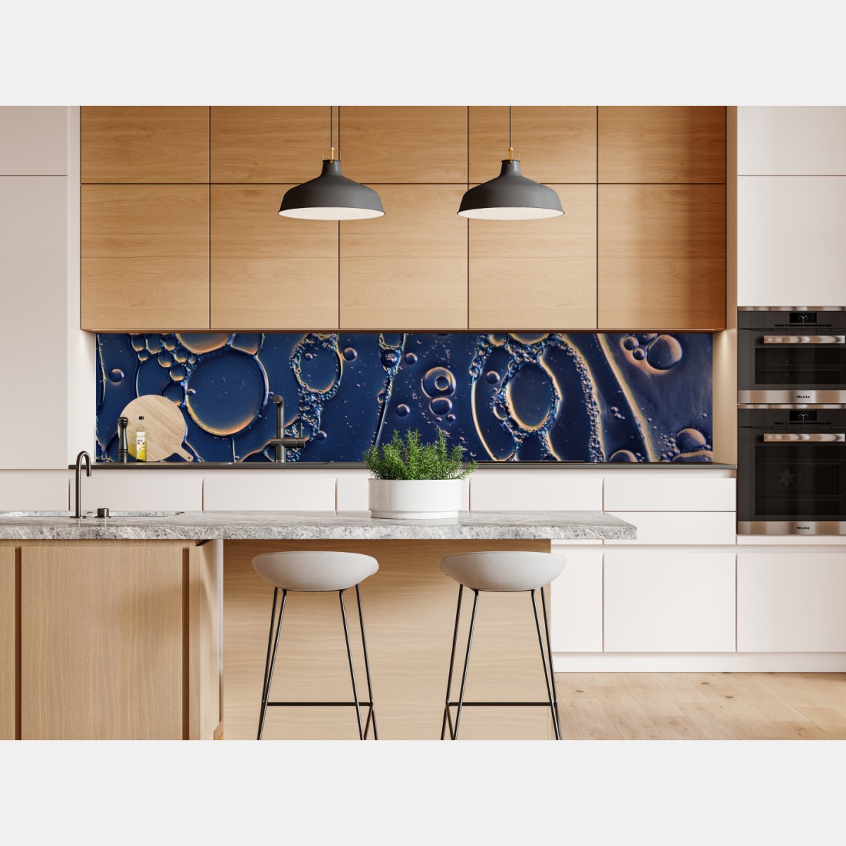 Naklejka repozycjonowalna niebiesko-złote abstrakcyjne bąbelki – Wallissimo® Naklejka repozycjonowalna niebiesko-złote abstrakcyjne bąbelki – Wallissimo®