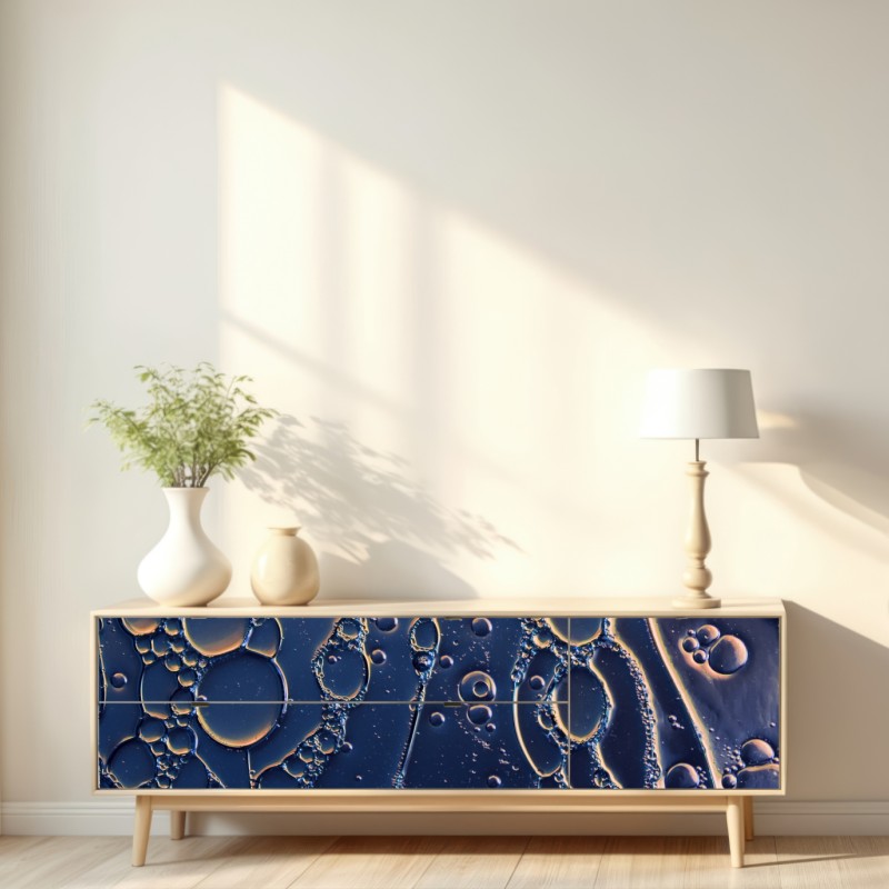 Naklejka repozycjonowalna niebiesko-złote abstrakcyjne bąbelki – Wallissimo® Naklejka repozycjonowalna niebiesko-złote abstrakcyjne bąbelki – Wallissimo®