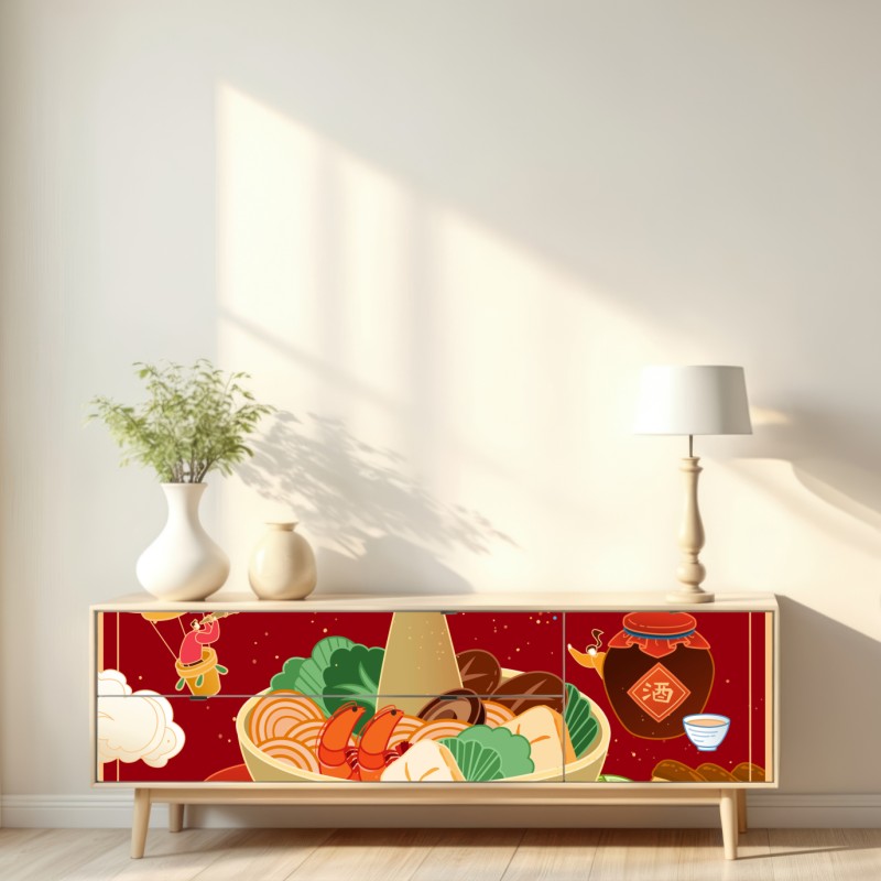 Naklejka repozycjonowalna ilustracja kolacji z okazji Chińskiego Nowego Roku – Wallissimo® Naklejka repozycjonowalna ilustracja kolacji z okazji Chińskiego Nowego Roku – Wallissimo®