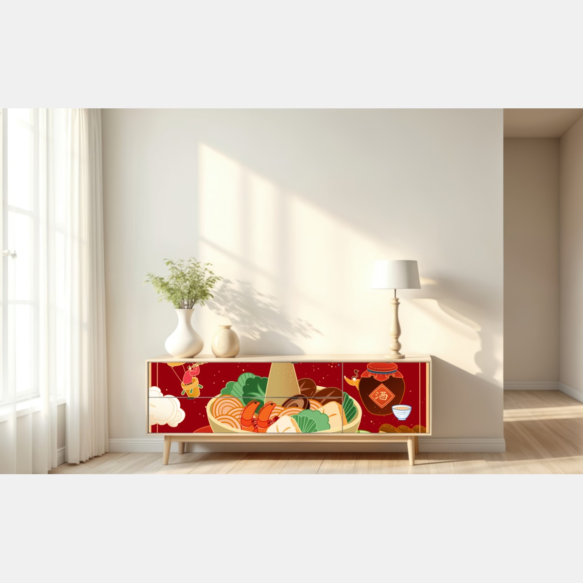 Naklejka repozycjonowalna ilustracja kolacji z okazji Chińskiego Nowego Roku – Wallissimo® Naklejka repozycjonowalna ilustracja kolacji z okazji Chińskiego Nowego Roku – Wallissimo®