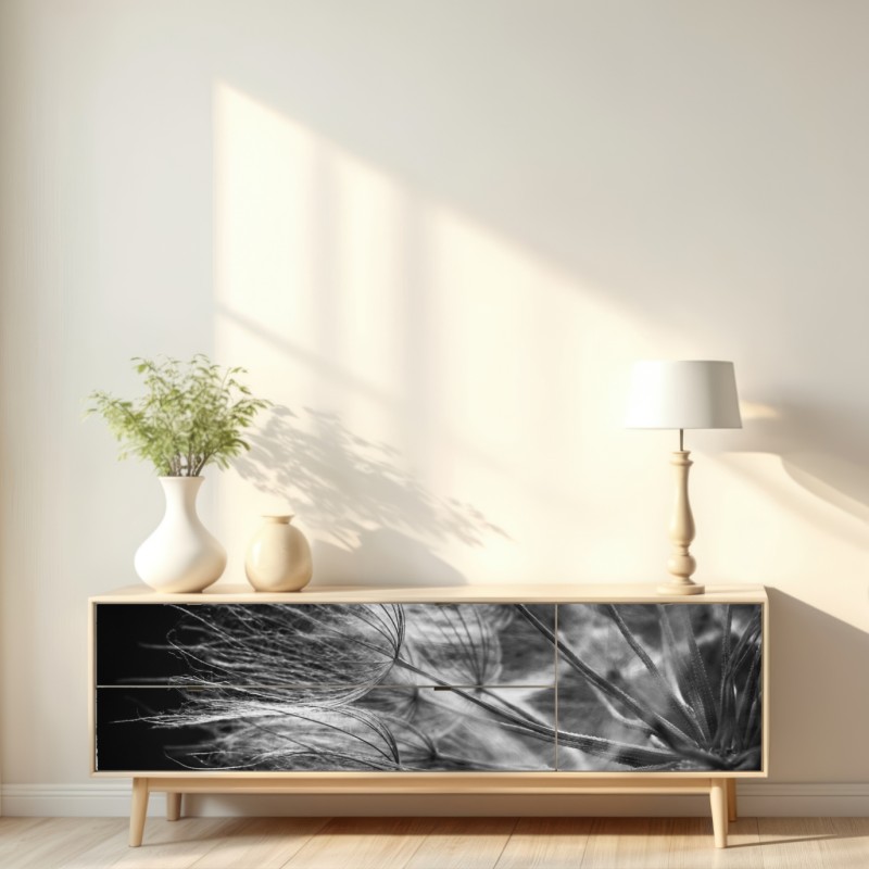 Naklejka repozycjonowalna delikatny puch dmuchawca w monochromie – Wallissimo® Naklejka repozycjonowalna delikatny puch dmuchawca w monochromie – Wallissimo®