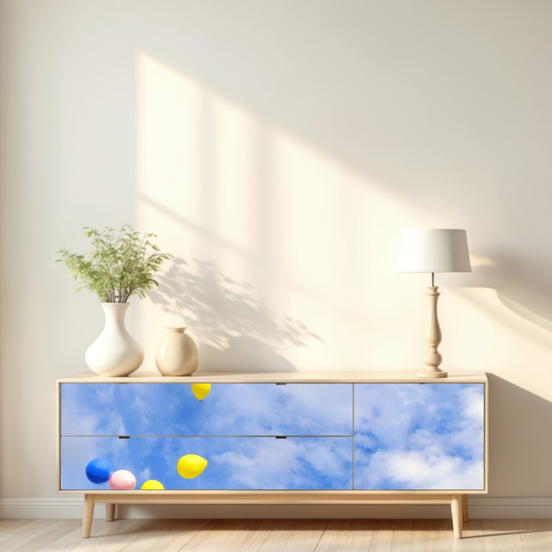 Naklejka repozycjonowalna kolorowe balony unoszące się w niebie – Wallissimo® Naklejka repozycjonowalna kolorowe balony unoszące się w niebie – Wallissimo®