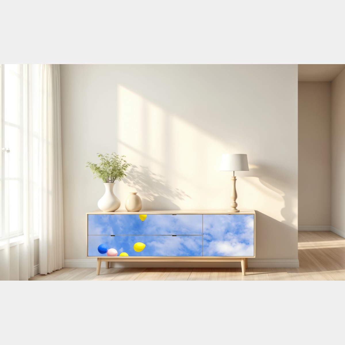 Naklejka repozycjonowalna kolorowe balony unoszące się w niebie – Wallissimo® Naklejka repozycjonowalna kolorowe balony unoszące się w niebie – Wallissimo®