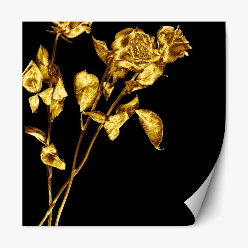 Naklejka repozycjonowalna złote róże na czarnym tle