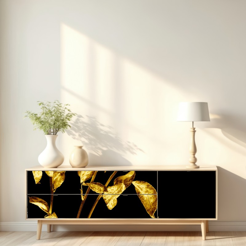 Naklejka repozycjonowalna złote róże na czarnym tle – Wallissimo® Naklejka repozycjonowalna złote róże na czarnym tle – Wallissimo®