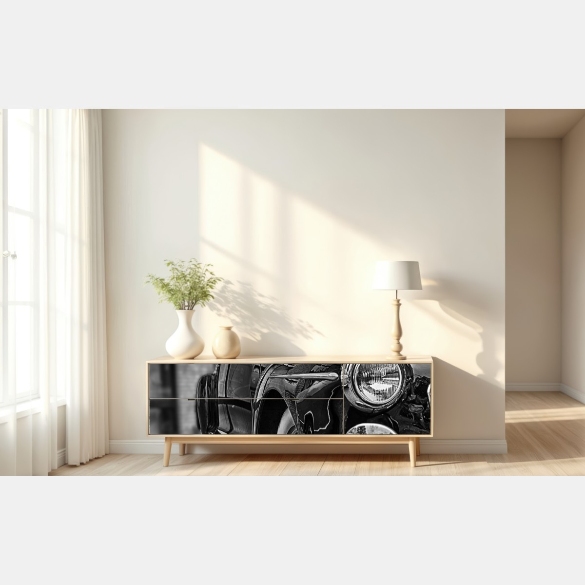 Naklejka repozycjonowalna zabytkowy klasyczny samochód na brukowanej ulicy – Wallissimo® Naklejka repozycjonowalna zabytkowy klasyczny samochód na brukowanej ulicy – Wallissimo®