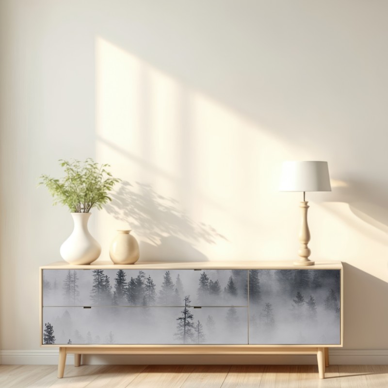 Naklejka repozycjonowalna mglisty las sosnowy – Wallissimo® Naklejka repozycjonowalna mglisty las sosnowy – Wallissimo®