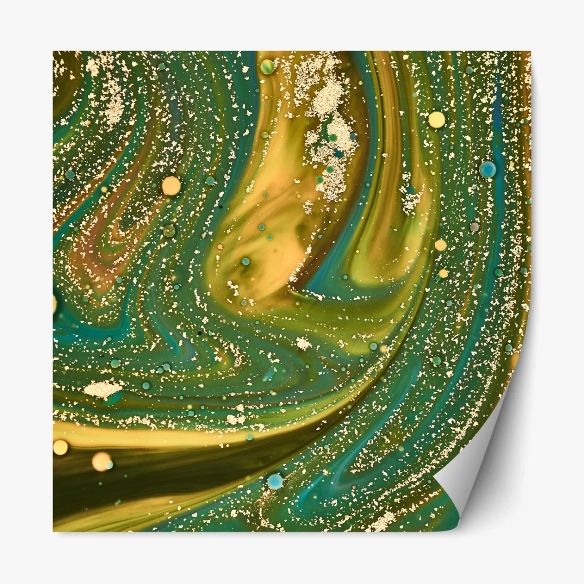 Naklejka repozycjonowalna zielono-złota płynna marmurkowa grafika – Wallissimo® Naklejka repozycjonowalna zielono-złota płynna marmurkowa grafika – Wallissimo®